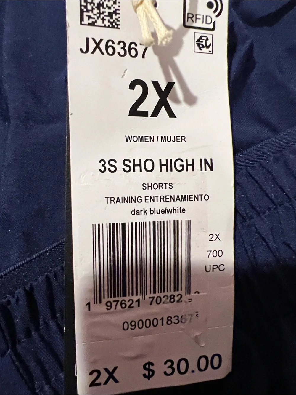Adidas Men's Navy Athletic Shorts with 3 white stripes on each side 2X